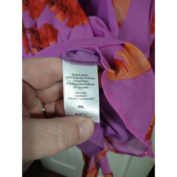 Sofia Jeans Woman XXL Pullover Blous Tank Semi Sheer Leaf Faux Wrap Baby Doll - Picture 5 of 7